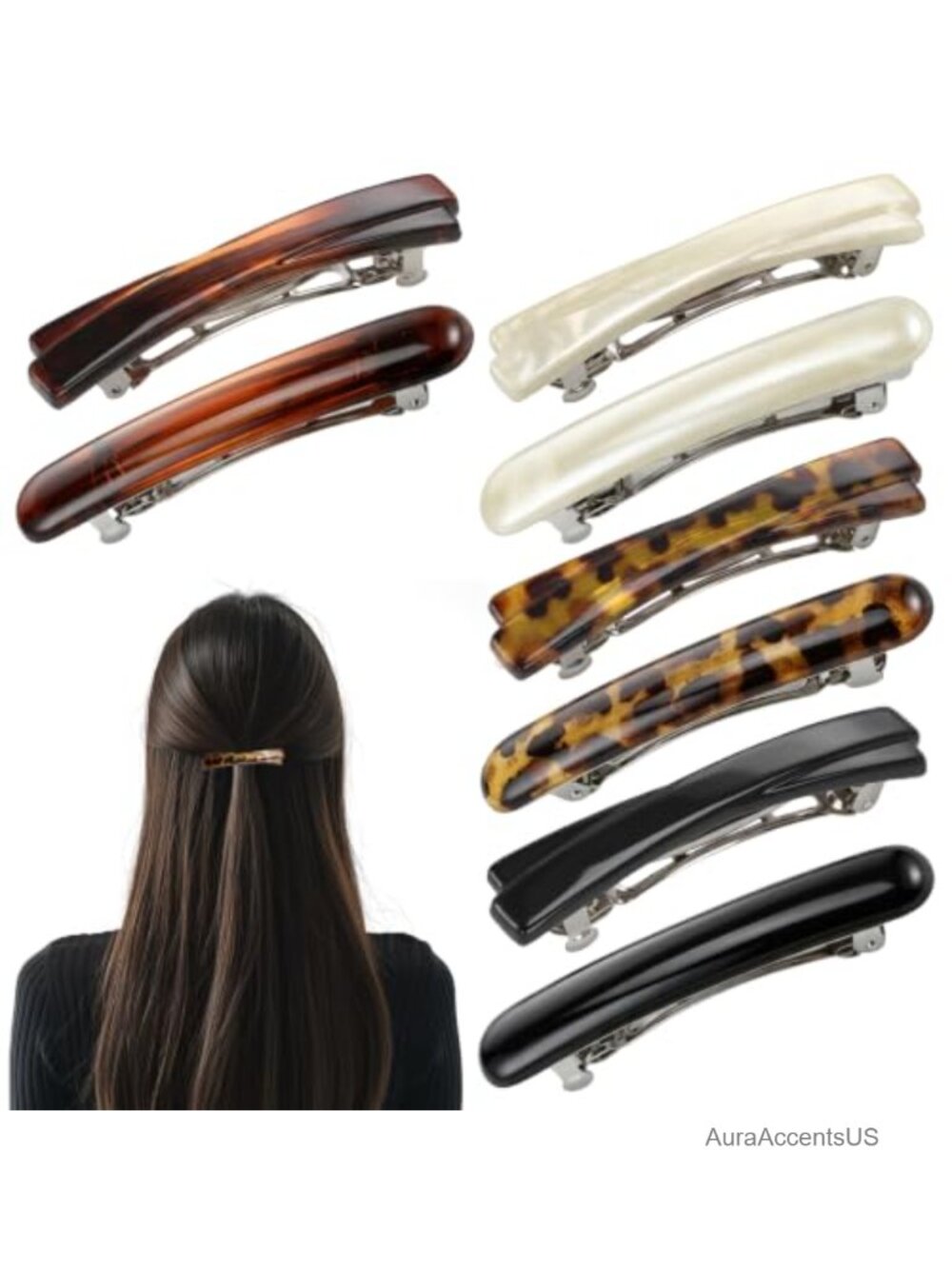 8 Pcs French Hair Barrettes Resin Small Clips for Bangs Half-Up Styles